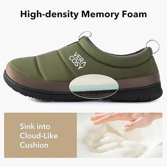 VeraCosy Green Quilted Waterproof Memory Foam House Slippers Size  Men's 11-12 - Picture 3 of 5